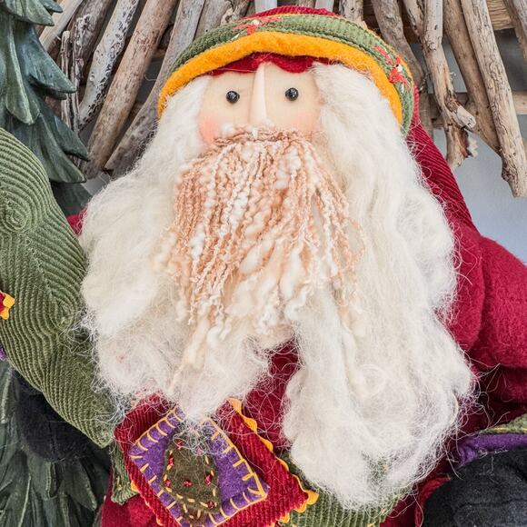 Traditional Cloth Santa Claus w/ Artsy Wool Blend Quilted Patchwork Style, 20" - Picture 5 of 11